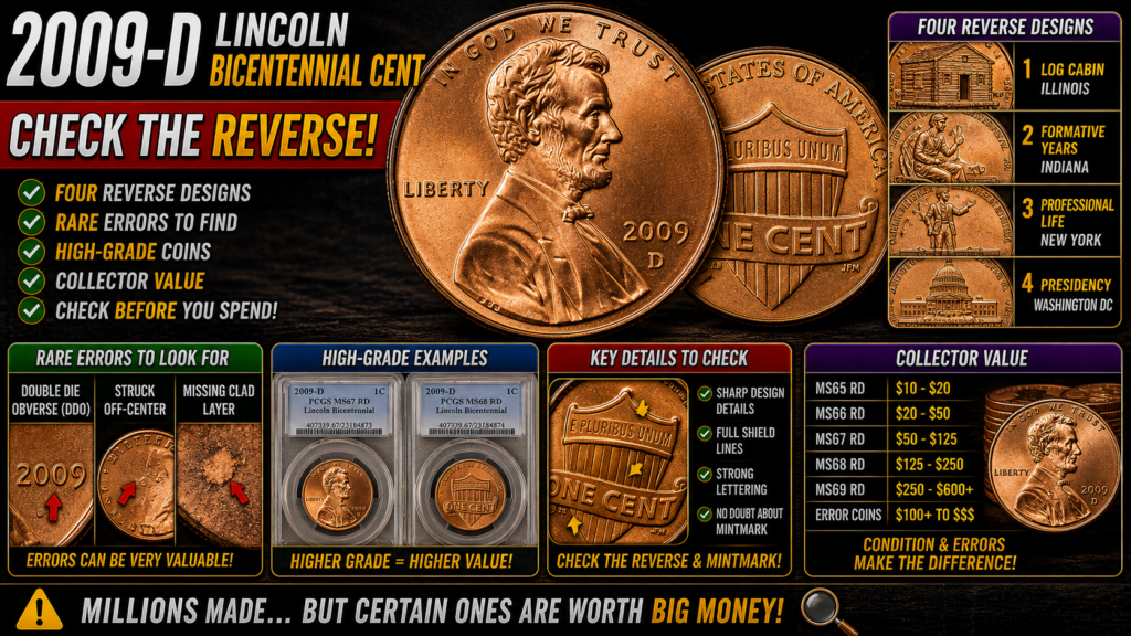 2009-D Lincoln Bicentennial Cent: Check the Reverse! Four Designs, Rare Errors, High-Grade Coins, and Collector Value