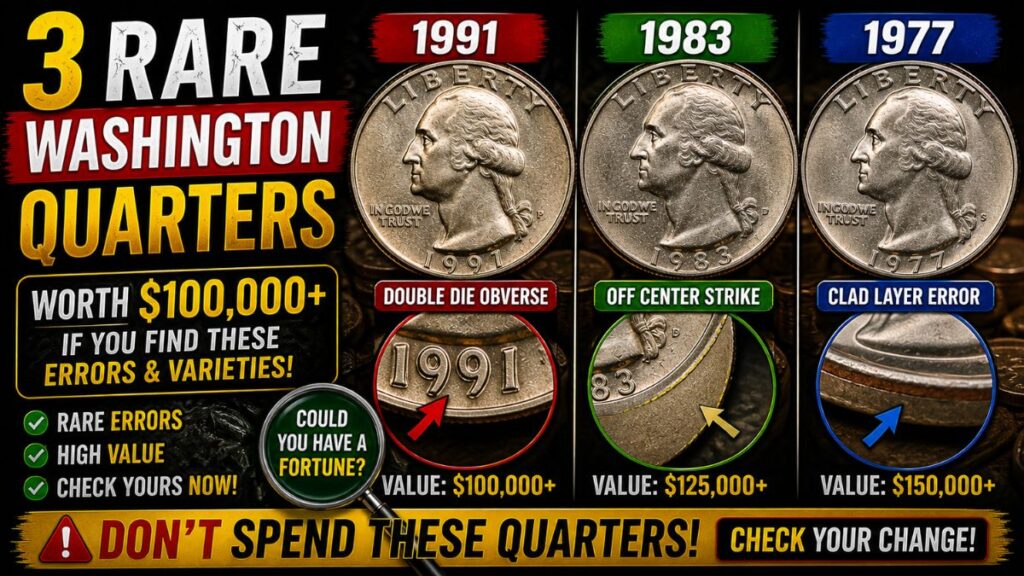 3 Rare 1991, 1983, and 1977 Washington Quarters