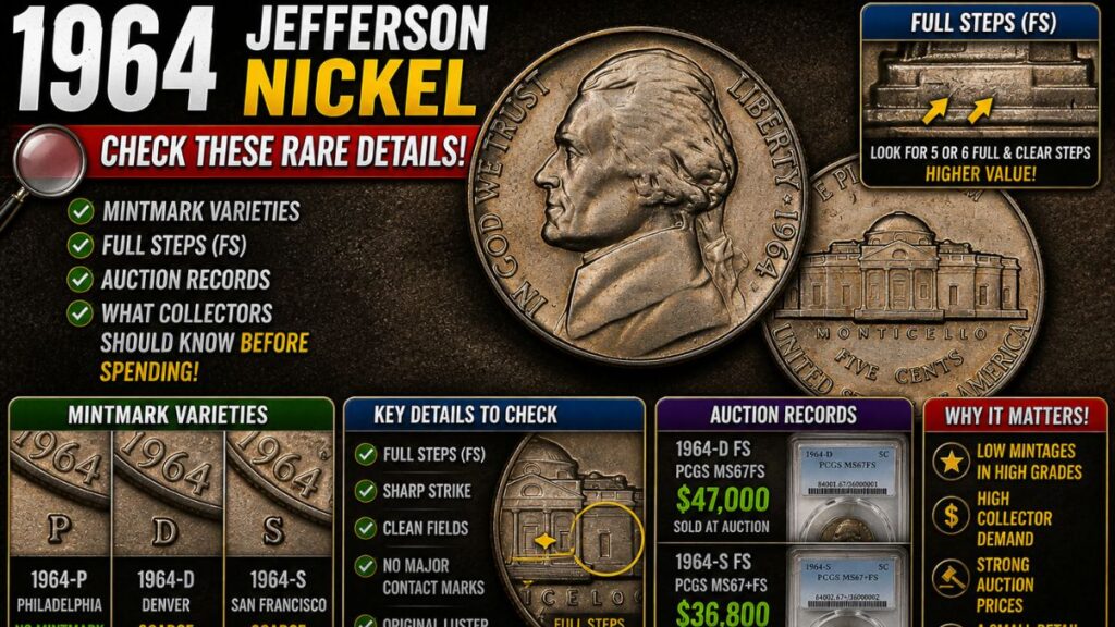 1964 Jefferson Nickel: Check These Rare Details! Mintmark Varieties, Full Steps, Auction Records, and What Collectors Should Know Before Spending
