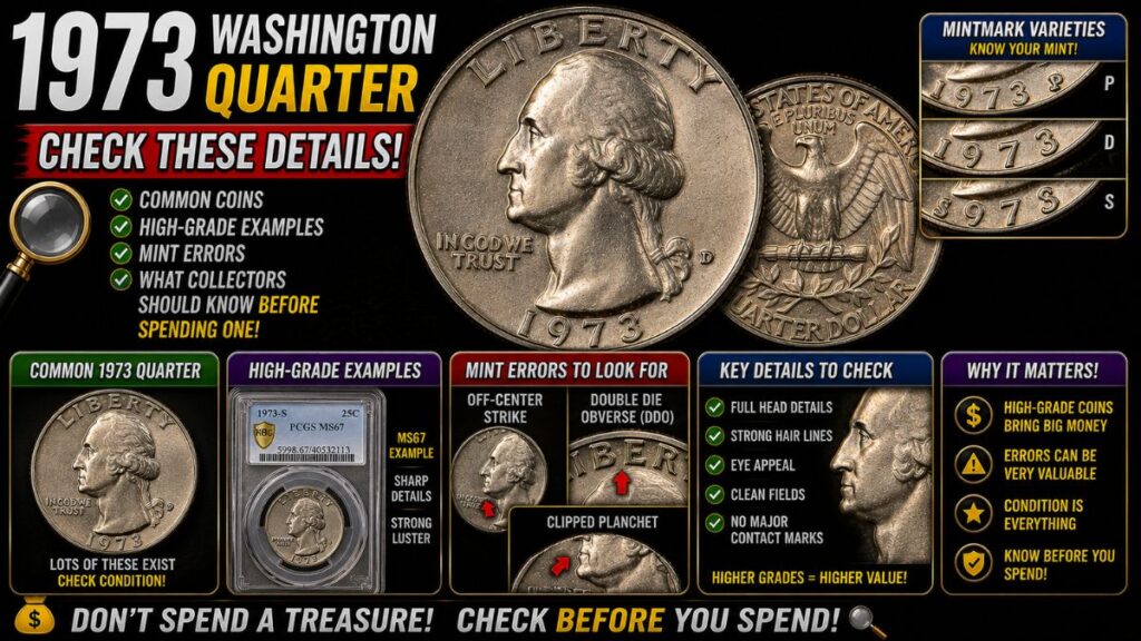 1973 Washington Quarter: Check These Details! Common Coins, High-Grade Examples, Mint Errors, and What Collectors Should Know Before Spending One