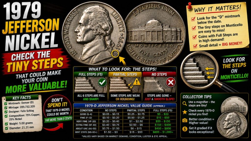 1979 Jefferson Nickel: Check the Tiny Steps That Could Make Your Coin More Valuable
