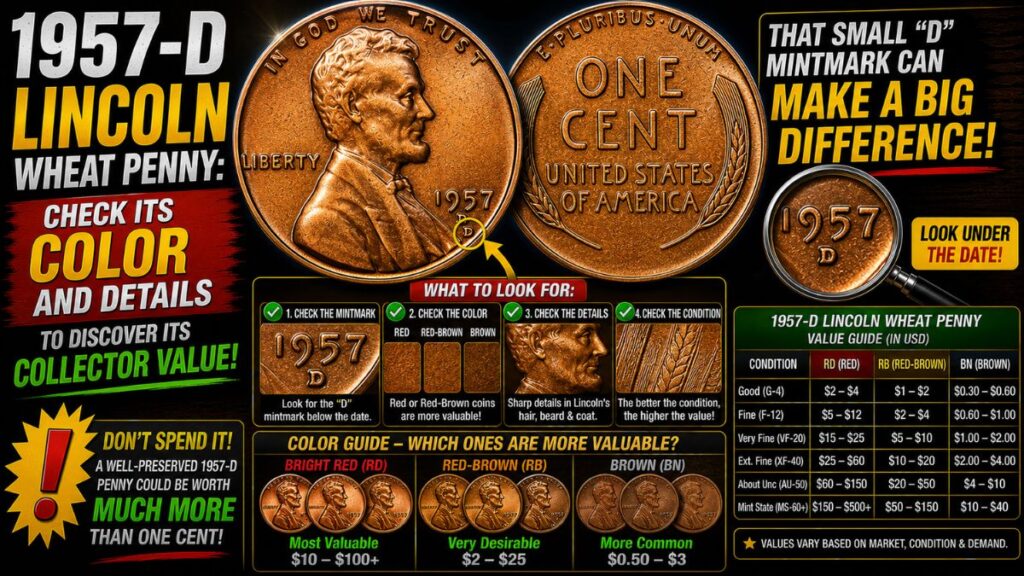 1957-D Lincoln Wheat Penny: Check Its Color and Details to Discover Its Collector Value