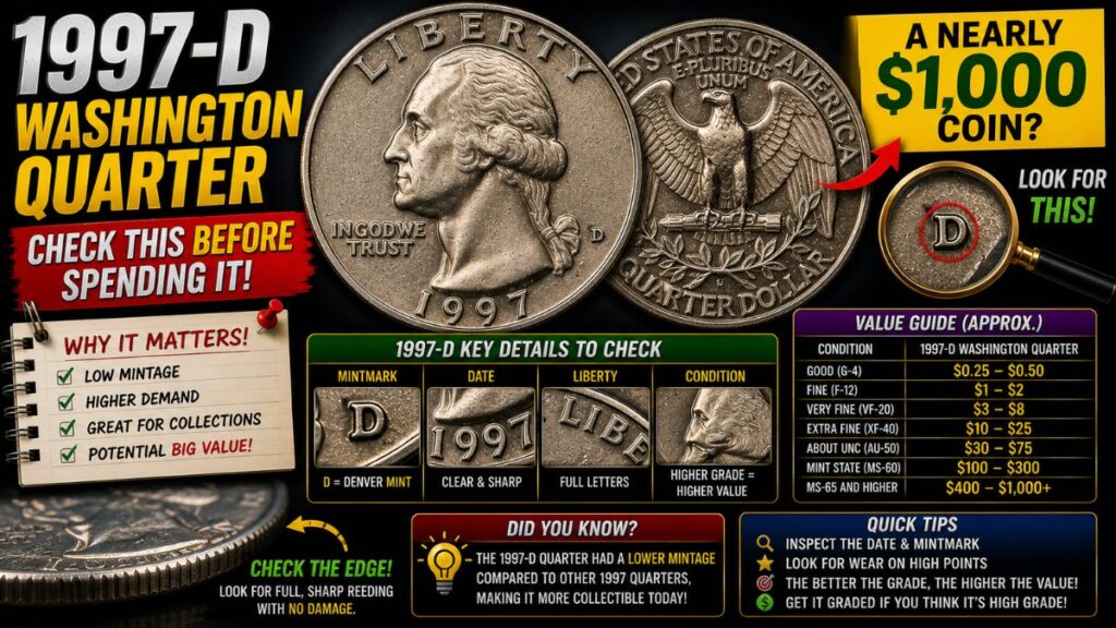 1997-D Washington Quarter: Check This Before Spending It! A Nearly $1,000 Coin?