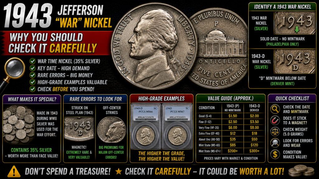 1943 Jefferson "War" Nickel: Why You Should Check It Carefully